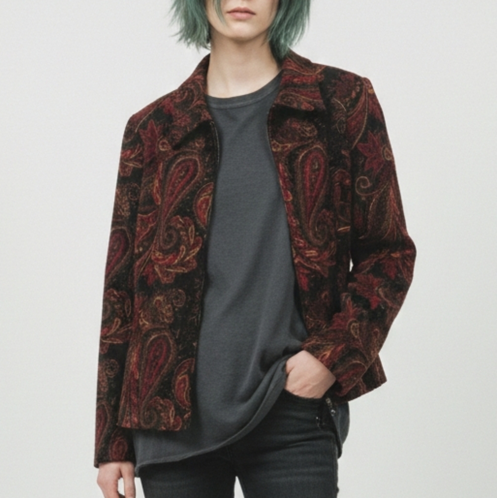 Vintage Counterparts Red Jacket Blazer Shacket Paisley Goth Boho Retro Zip 16